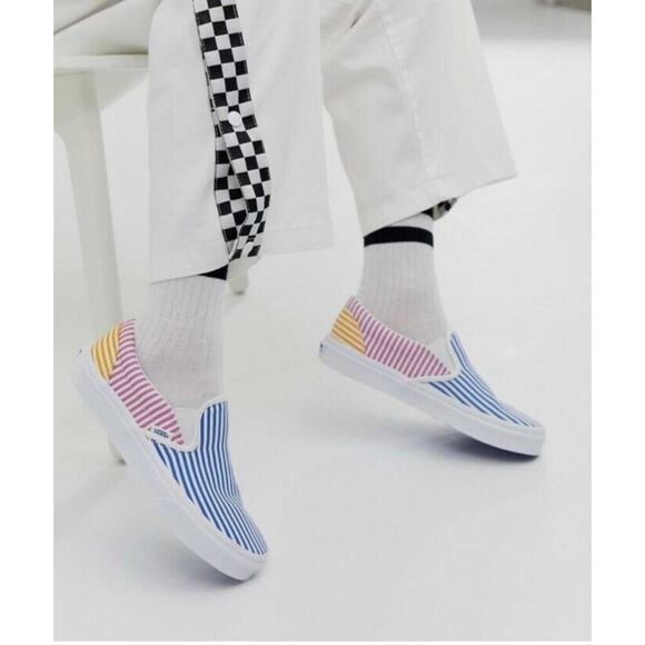 Vans Men’s Classic Slip-On Deck Club Colorful Mix Stripes Sneakers Size 11 - Picture 1 of 13